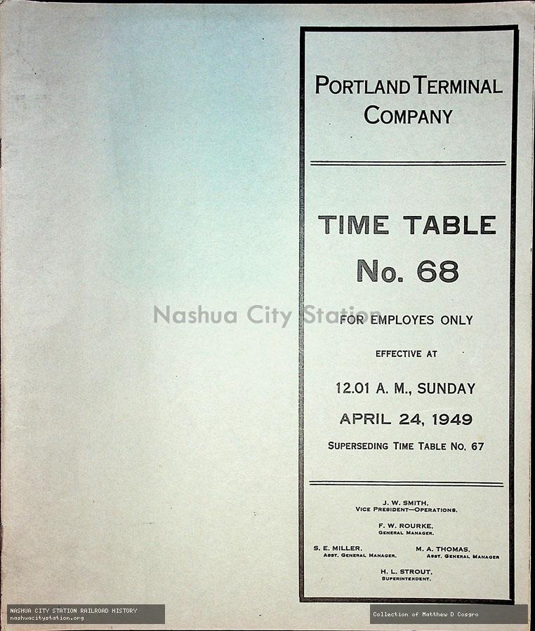 Employee Timetable: Portland Terminal Company - Time Table No. 68